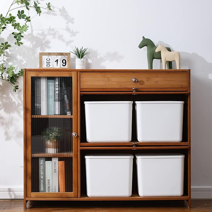 Plastic Storage Baskets Bins Boxes With Lids,Organizing Container White Storage Organizer Bins For Shelves Drawers Desktop Playroom Classroom Office,4-Pack