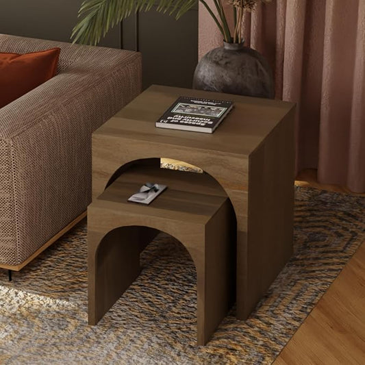 Relso Arch Duo Solid Mango Wood Nesting Tables for Living Room Set of 2 | Stylish Sustainable Design Side Tables | Pre-Assembled Unique Arched Cutouts | Mid Century Accent Table (Rustic Natural)