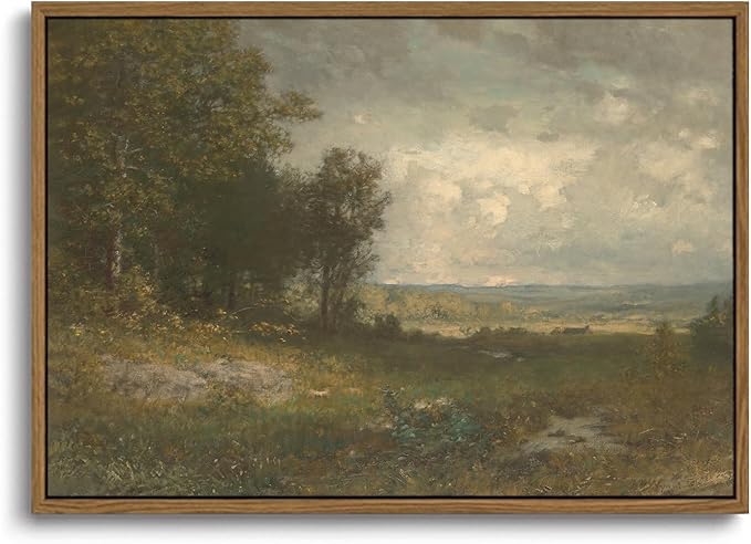 KISSFOX Vintage Landscape Canvas Wall Art Summer Farmhouse Countryside Scene Framed Wall Art Natural Rustic Tree Painting Art Prints Artwork For Living Room Bedroom Kitchen