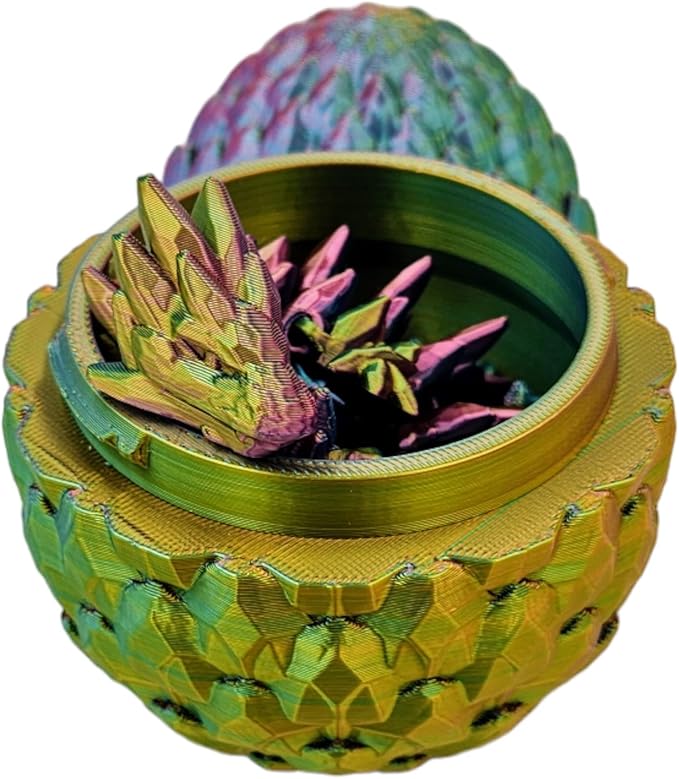3D Printed Dragon Egg Articulating Gemstone Dragon Fidget Figurine - Vibrant Color Dragons Flexible ADHD, Autism and Anxiety Relief - Articulated Joints (Red Yellow Green)