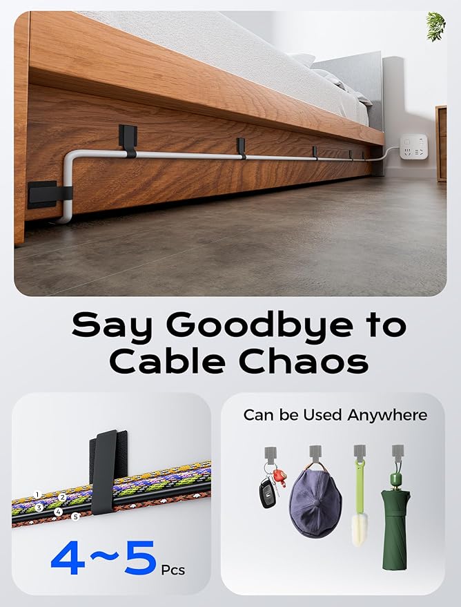 150pcs Hook and Loop Cable Ties, gliship Adhesive Wire Management, Adjustable Cable Straps Keeper Cord Holder, Sticky-Back Cord Organizer for Kitchen Appliances, Office, Home - Grey＆White＆Black