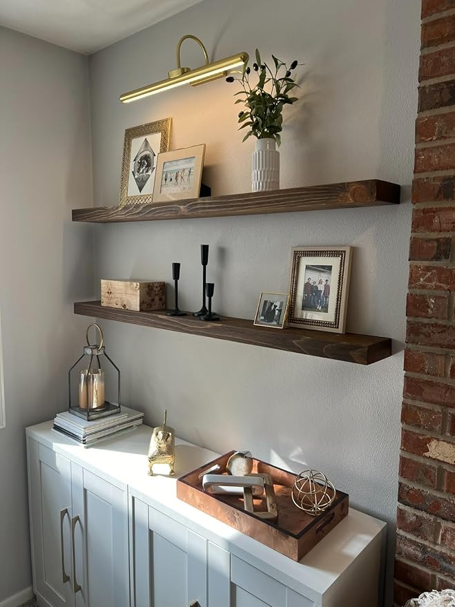 joelsantiques 60 Inch Wooden Floating Shelves for Wall - 60x6x2 in - Made of Natural Wood - Long Heavy Duty Rustic Wall Shelves for Bedroom - Perfect for Living Room, Kitchen - Medium Brown