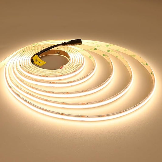 JOYLIT 24V COB LED Strip Lights 16.4FT/5M 288LEDs/M 3000K Warm White, UL Premium 6W/FT 10500LM Super Bright Dimmable LED Tape CRI 92, 120 Degree Beam Angle Light Strip Without Dots (No Power Supply)