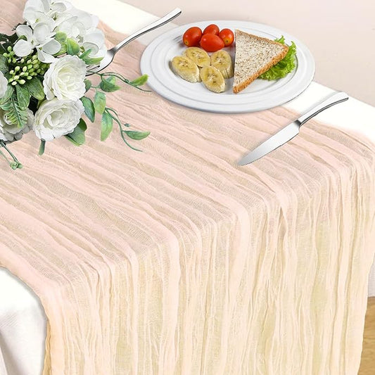 Champagne Table Runner, 10Ft 120in Cheesecloth Table Runner, Gauze Rustic Cheese Cloth Table Runners for Wedding, Party, Bridal Shower, Boho Table Runners for Christmas Thanksgiving Halloween Easter