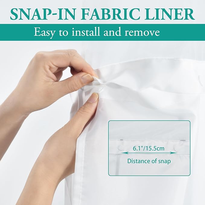 No Hook Ombre Grey White Striped Long Shower Curtain with Snap in Liner Set - Hotel Shower Curtain and Liner Set with See Through Mesh Top Window,Machine Washable, 71x86 INCH