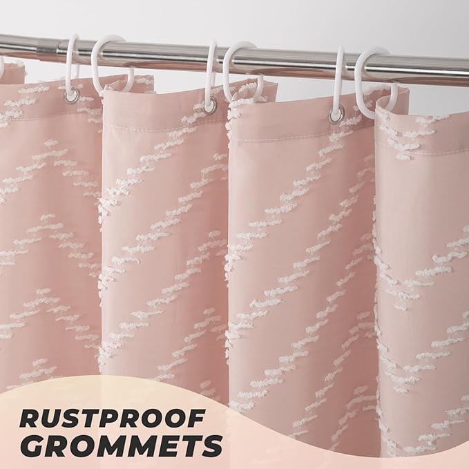 Blush Pink Boho Shower Curtain Cute Shower Curtain Modern Farmhouse Textured Chevron Striped Minimalist Bathroom Shower Curtains