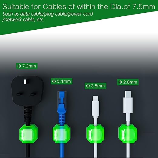 9pcs Magnetic Cable Clips - FonPeak Ultra-Adhesive Desk Cable Management Clips, Cord Organizer for Max 7.5mm/0.3 inches Cables, Suit for Desktop, Nightstand, Home, Office, Car, and Wall