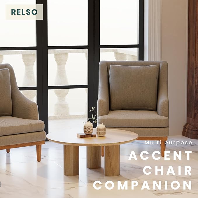 Relso Gaia Round Coffee Table, Natural Mango Wood Coffee Table with Wood Grain and Sturdy Finish | Perfect for Living Room and Farm House - Sturdy, Durable, Ideal for Patio Decor (Natural, 14 inch)