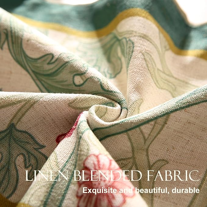 patdrea Designer Green Floral Extra Long Table Runner,French Elegant Vibrant Rustic Linen with Green Leaves Patterns Fabric Table Mat,Decoration for Kitchen Dining Room Banquet Christmas,12"*118"