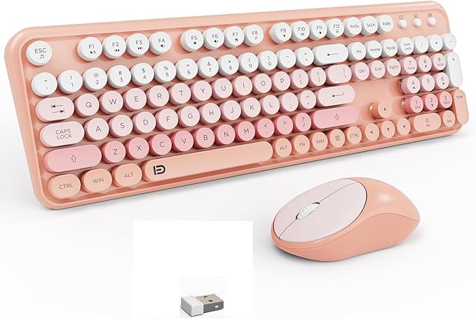 FD 2.4GHz Wireless Keyboard and Mouse Set with Switch Button - Full-Size Keyboard - Compatible for Windows/Laptop/PC/Notebook/Smart TV and More - Light Pink Colorful