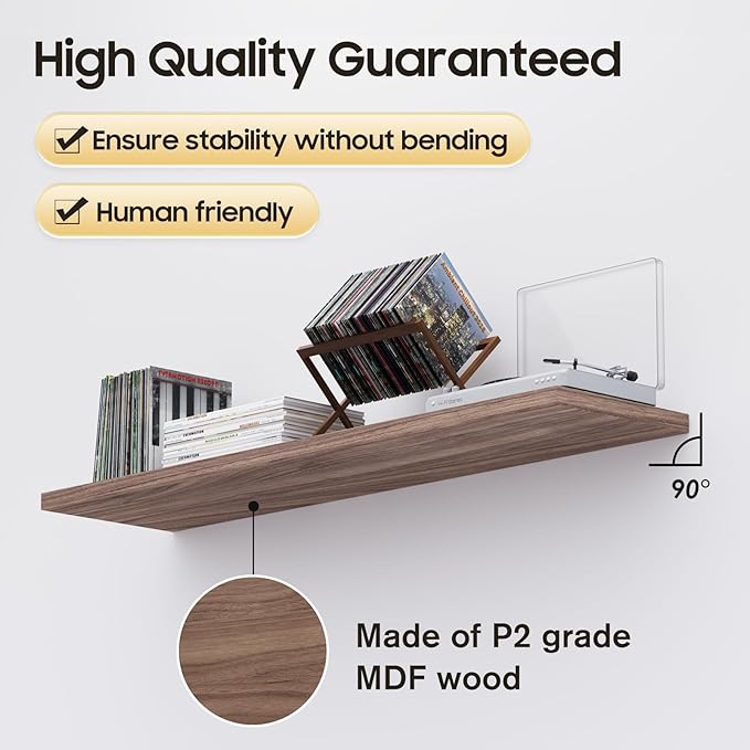Floating Shelf, Set of 3 Wall Shelf, 30 in W x 12.75 in D x 2 in H Wooden Floating Wall Shelf with Invisible Brackets for Living Room/Bedroom/Bathroom/Kitchen Storage and Decor, Walnut