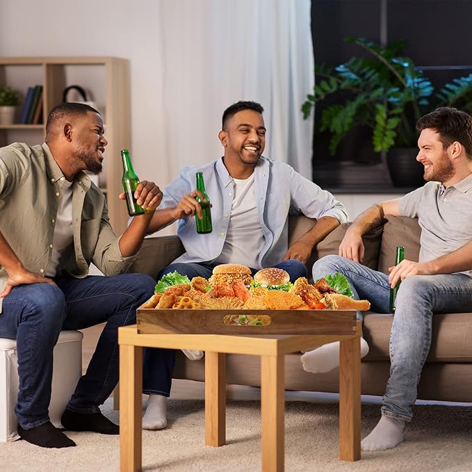 Serving Tray with Handles, 22 inch Large Square Ottoman Tray Coffee Table Tray, Wooden Trays Decorative Trays for Party, Food Serving, Breakfast, Dinner, Coffee Tea, Appetizers