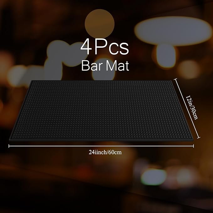 Tioncy 4 Pcs Bar Mat for Countertop 24 x 12 Inch Non Slip Rubber Mat Service Spill Cocktail Bartending Coffee Bar Mats for Hot Dishes Restaurants Barbershop Clippers Hot Pads, Black