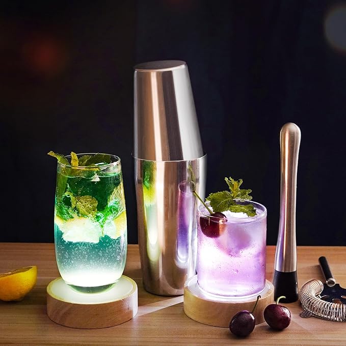 Cocktail Shaker, 4-Piece Pro Stainless Steel Bar Set, Mixed Drink Shaker, Cocktail Tin for Bartending