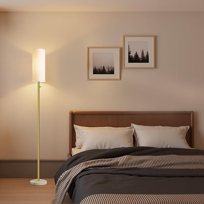 Gold Floor Lamp,Dimmable Floor Lamps for Living Room,Modern Standing Lamp with Marble Base,LED Bulb Included,Tall Floor Lamp for Bedroom, Living Room,Office,Reading and Nursery(Gold)