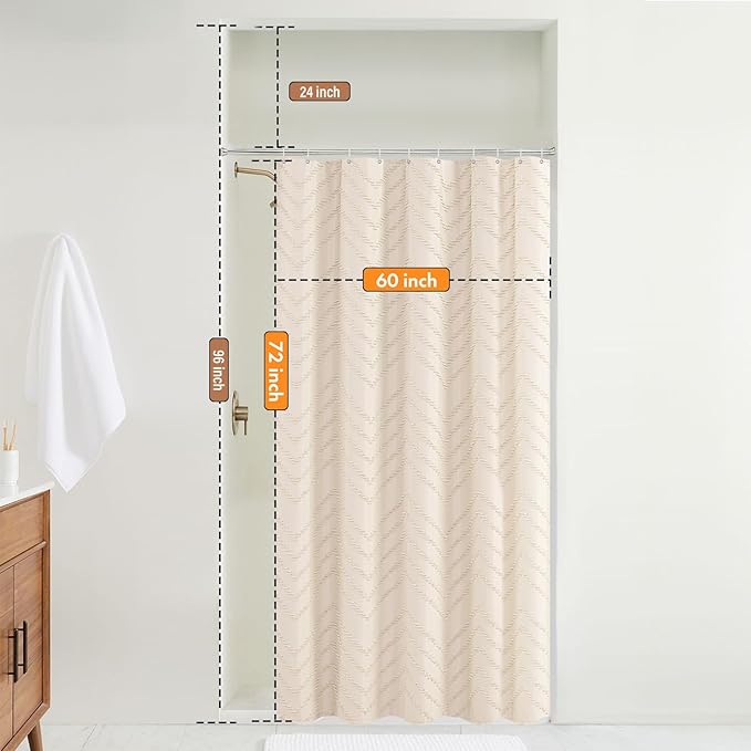 Cream Boho Fabric Shower Curtain 60 x 72 Modern Shabby Chic Textured Tufted Chevron Striped Minimalist Cloth Bathroom Shower Curtain