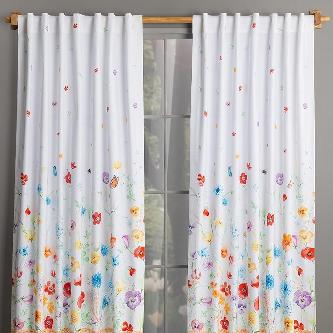 Maison d'Hermine Curtains for Living Room 100% Cotton 124 inch Length Two Panels Window Toile Curtains for Bedroom with Loop & Rod Pockets, Gifts for Mothers Day (Summer Whisper, 50" W x 124" L)