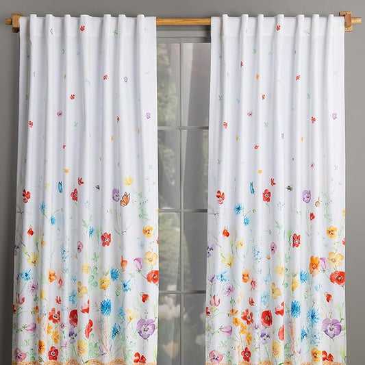 Maison d'Hermine Curtains for Living Room 100% Cotton 124 inch Length Two Panels Window Toile Curtains for Bedroom with Loop & Rod Pockets, Gifts for Mothers Day (Summer Whisper, 50" W x 124" L)