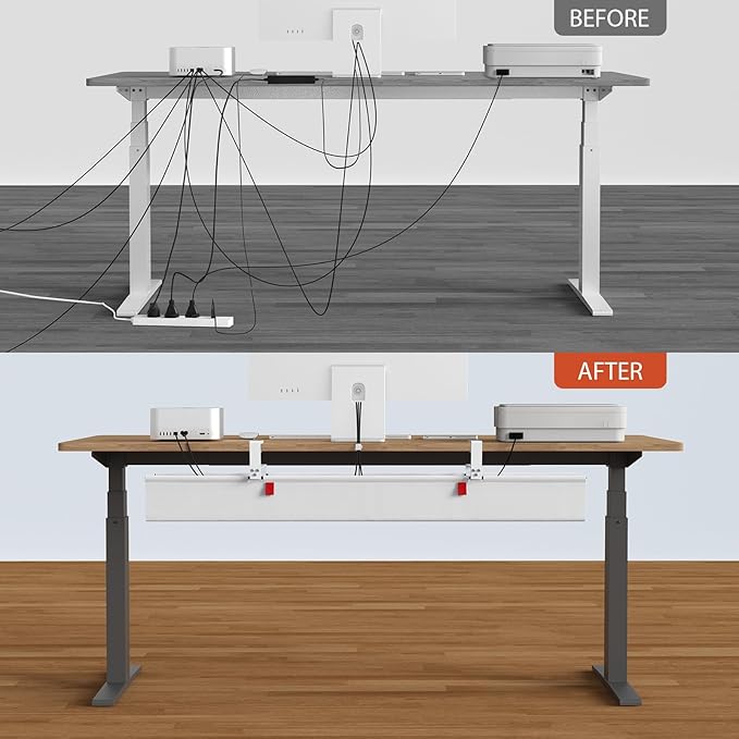 Univivi No Drill Under Desk Cable Management Tray, 48" Cord Organizer for Table, Clamp/Screw Mount Desk Cable Management, Premium Fabric Cable Management Tray for Office, Home (Extra Large)