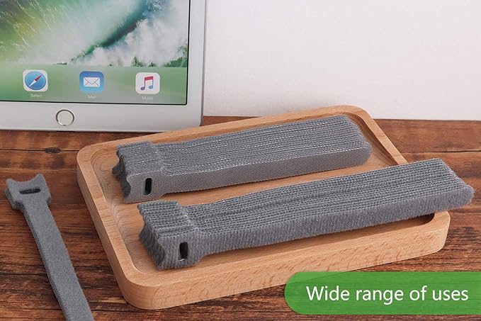 Pasow 60pcs Fastening Microfiber Cloth Cable Ties Wire Management (6/7/8 Inch, Grey)