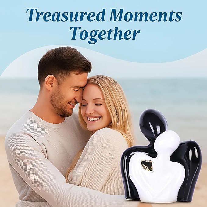 Mini Couple Statue Tv Stand Decor Items for Living Room,Bedroom Decor for Couples Sculpture Knick Knacks for Shelves,Couple Gifts for Her,Show Pieces for Home Decor (Black and White Gold Heart)