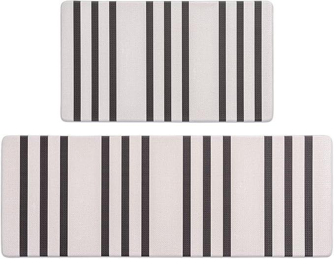 FRESHMINT Farmhouse Stripe Anti-Fatigue Kitchen Mat Set of 2, Cushioned Foam Kitchen Mats for Floor, Waterproof Non Slip Comfort Mat, Modern Kitchen Rug for Kitchen Decor, Sink, Laundry, Office