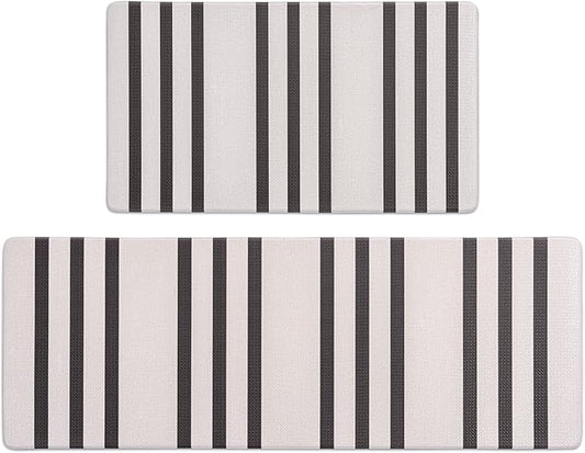 FRESHMINT Farmhouse Stripe Anti-Fatigue Kitchen Mat Set of 2, Cushioned Foam Kitchen Mats for Floor, Waterproof Non Slip Comfort Mat, Modern Kitchen Rug for Kitchen Decor, Sink, Laundry, Office
