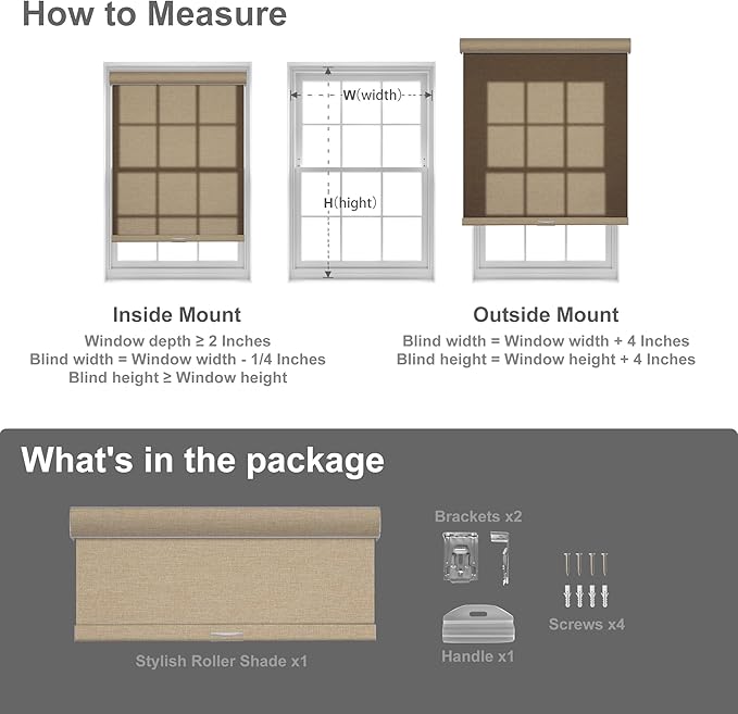 Boolegon Blackout Roller Shades for Windows,Cordless,Linen Fabric,Roller Blinds,Thermal Insulated Fabric UV Protection,Window Shades for Home,Office,Bedroom,Door,Blackout-Gray,Custom Size
