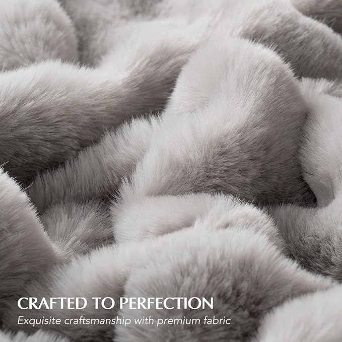 EverGrace Ultra Soft Luxury Fluffy Faux Rabbit Fur Throw Blanket, Thick Warm Bubble Throw for Bed, Cozy Plush Reversible Blankets for Couch, Chair, Sofa, Taupe, 60x80 Inches