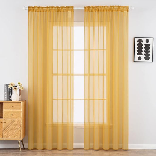 MIULEE 2 Panels Solid Color Sheer Window Curtains Elegant Window Voile Fall Panels/Drapes/Treatment for Bedroom Living Room (54X72 Inches Gold)