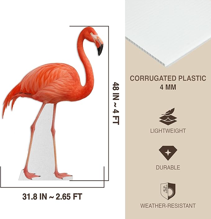 Flamingo Life Size Standee - 4FT Freestanding Coroplast Cutouts | Safari Animal Standup Photo Booths, Jungle Party, Birthday & Halloween Decorations