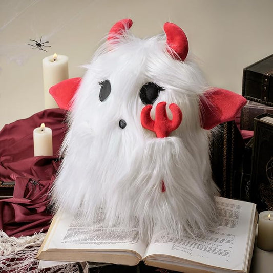 Ashler Ghost Pillow - Cute Shaped Throw Pillow for Halloween, Off-White Fur Devil 3D Halloween Pillow with Trident, Ideal Gift for Halloween Decor, 14x10.5 inches