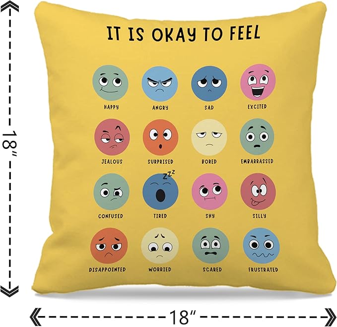 Calming Corner pillow coers Counseling Office Must Haves Throw Pillow Cover, Mental Health Pillowcase Decor for Home Kids,Mental Health Counselor Gifts, Calming Corner Pillow Covers 18x18 yellow