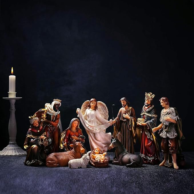 Nativity Set 8.5 inch Resin Stone 11 Figurines, Catholic Gift Holy Family Christmas Decoration Nativity Scene