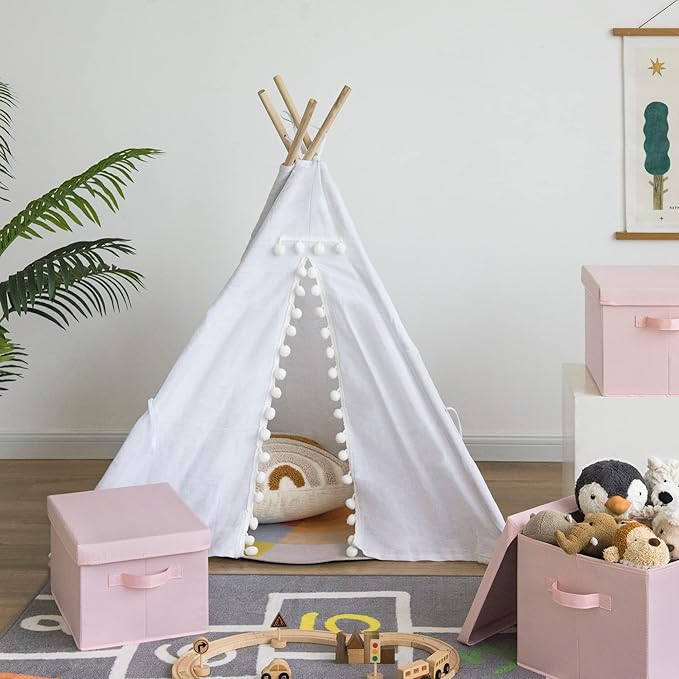 GRANNY SAYS Closet Storage Bins, Fabric Boxes with Lids, Shelf Baskets for Closet Organization, Stackable Storage Containers, Pink, 3-Pack