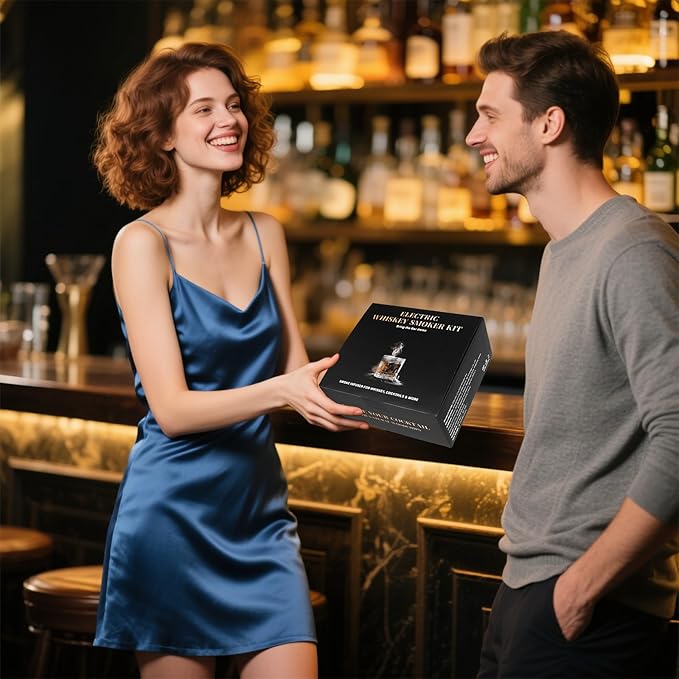 Electric Whiskey Smoker Kit, Rechargeable Cocktail Bourbon Smoker Kit with 6 Wood Chips for Whiskey Cocktails, Old Fashioned Drink Smoker Kit Birthday Christmas Gifts for Men, Dad, Husband (No Butane）