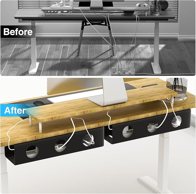 Self-Adhesive Under Desk Cable Management Tray 2 Pcs Steel Under Desk Wires Organizer Power Strip Management No Drill Under Table Organizer for Cable Storage Holder for Office Home Desk/Table