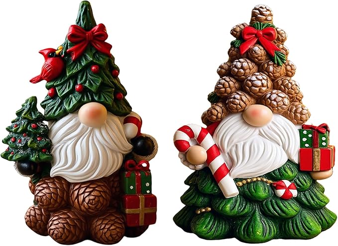 Christmas Gnomes Decorations | Set of 2 Resin Christmas Gnomes Figurines | Tomte Swedish Holiday Gnome Figurines Scandinavian for indoor Tabletop Decor | table centerpieces Window Sill Gifts 4.2in