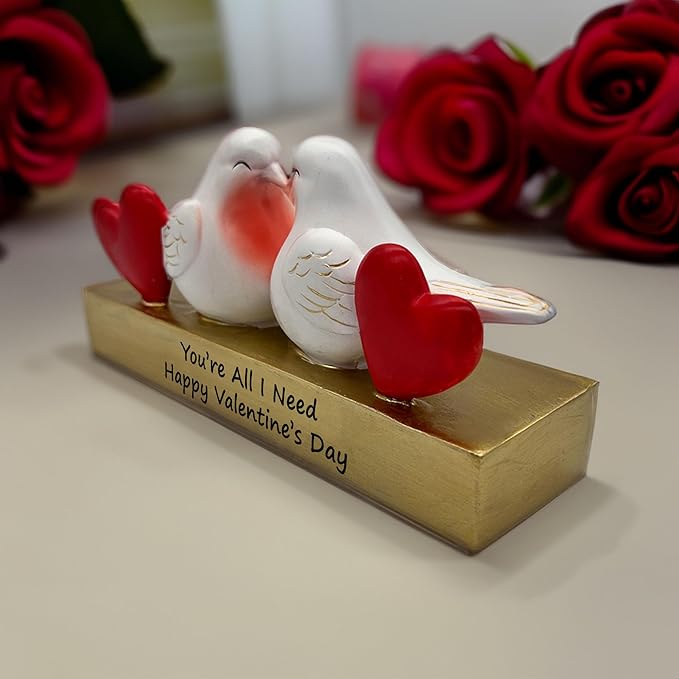 Love Birds Figurine Resin Art Decorative Statue for Home Decor, Valentine's Day Gift for Wife Girlfriend Husband - Romantic Valentine's Day Gift for Your Spouse - 2 Birds Love Decor