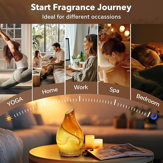 Essential Oil Diffuser, 120 ml Glass Aromatherapy Diffuser with 7 Color Lights, Auto Shut-Off and 4 Timer Settings, Ultrasonic Cool Mist Diffuser for Home Room Office (Dessert)