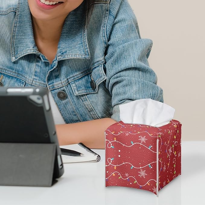Cute Snowman Tissue Box Cover Red Christmas Square Tissue Box Holder for Barthoom Bedroom Office Car PU Leather Tissues Holder Dispenser Home Decor