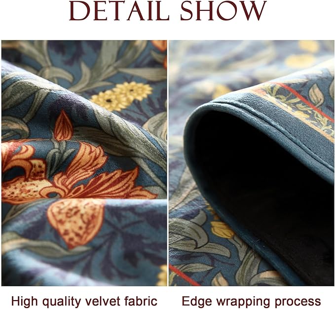 patdrea Designer Casual Wild Floral Velvet Table Runner 87 Inch Long, Dark Blue Occult Bouquets Pattern Table Mat, Decoration for Kitchen Dining Coffee Table Cabinet Banquet Thanksgiving,12"*87"