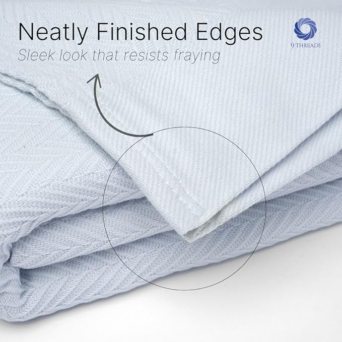100% Cotton Herringbone Weave Blankets, 108"X90" King,Throw Blanket for Bed,All Season Cotton Blanket, Cozy Blanket,Throws Bed Blanket, Throw Blanket for Couch,Modern Home Decor -Light Blue