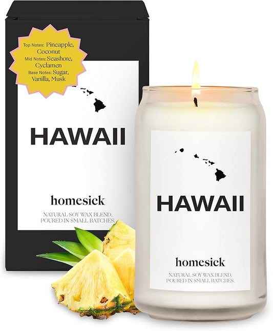 Homesick Scented Candles for Home (Hawaii) - 13.75 oz Long-Lasting Soy Wax Jar Candle for Women & Men for All Occasions, 60-80 Hours Burn Time - Notes of Pineapple & Coconut