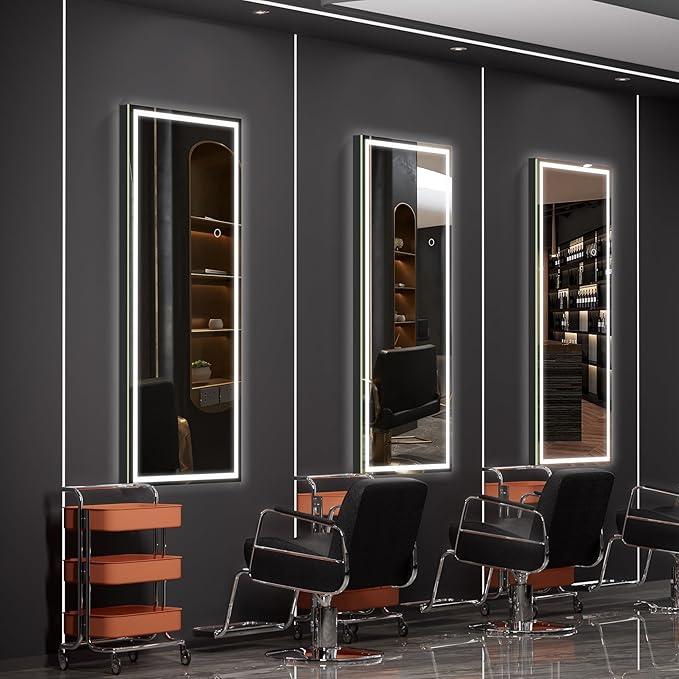Hasipu LED Over Door Mirror Full Length, 44" x 15.8" Lighted Full Body Wall Mounted Mirror, Light Up Long Dressing Mirror, Square Black