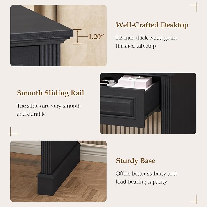 Farmhouse Executive Desk, 48 Inch Computer Desk with 2 Drawers, Simple Home Office Writing Desk Workstation for Bedroom Study Small Spaces, Black