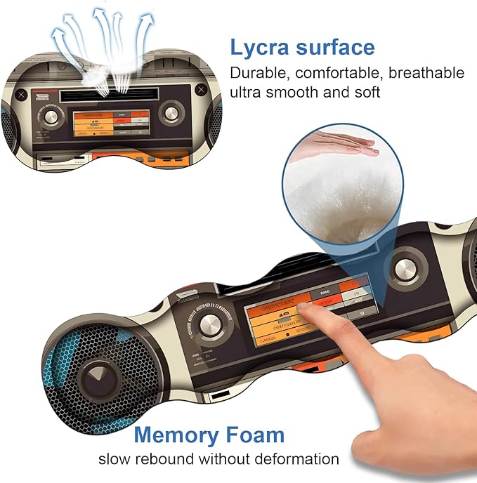 4 in 1 Ergonomic Memory Foam Mouse Pad Wrist Rest Set, Large XXL Gaming Desk Pad + Keyboard Wrist Rest + Mouse Wrist Cushion + Coaster for Home Office Study Gaming, Vintage Tape Recorder