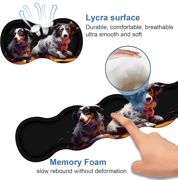 4 in 1 Ergonomic Memory Foam Mouse Pad Wrist Rest Set, Large XXL Gaming Desk Pad + Keyboard Wrist Rest + Mouse Wrist Cushion + Coaster for Home Office Study Gaming, Cute Dog Playing Scooter