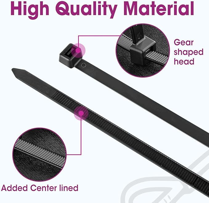 200 PCS Zip Ties 24 Inch Heavy Duty, Large Cable Ties 500lbs Tensile Strength, Black Zip Ties for Indoor and Outdoor Use, UV Resistant Wire Ties