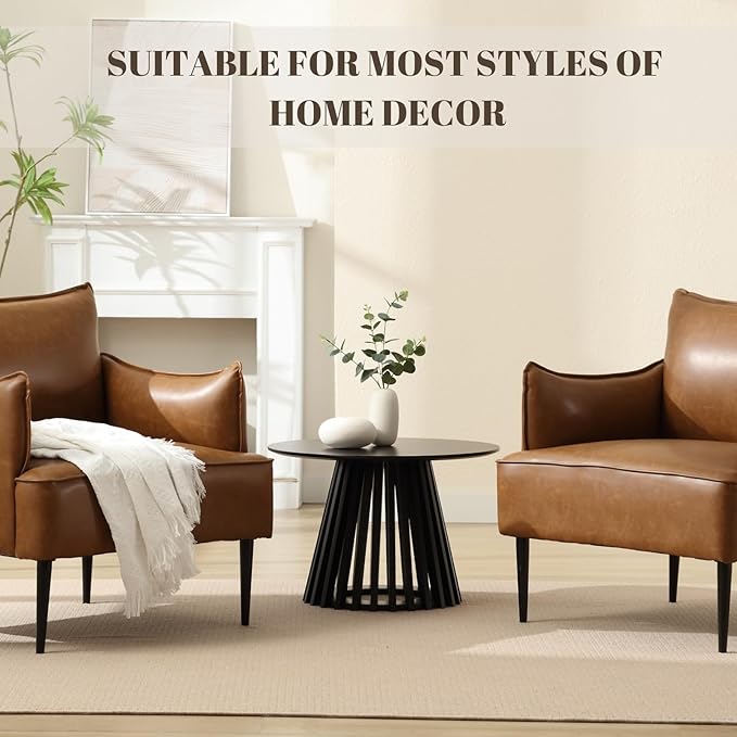 HEAH-YO Round Coffee Table, Circle End Table with Pedestal Base, 24 Inch Modern Side Table for Living Room Home Small Space Office, Black